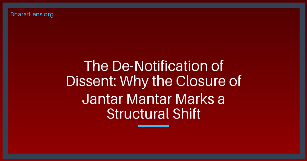 The De-Notification of Dissent: Why the Closure of Jantar Mantar Marks a Structural Shift